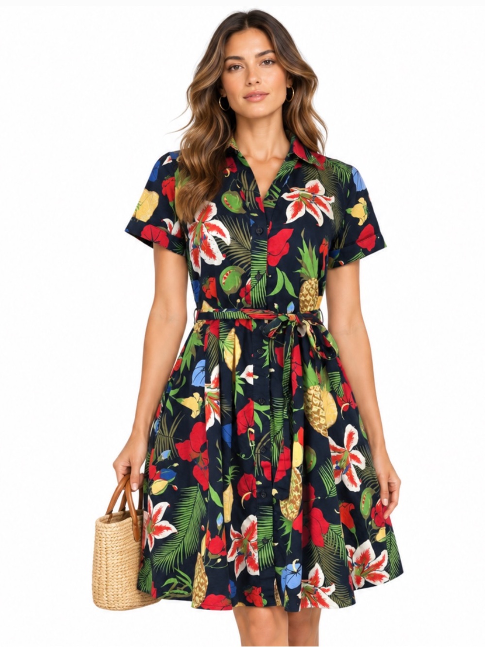 BROOK’S BROTHERS Resortwear Vacation Navy Tropical Floral Fit and Flare Dress